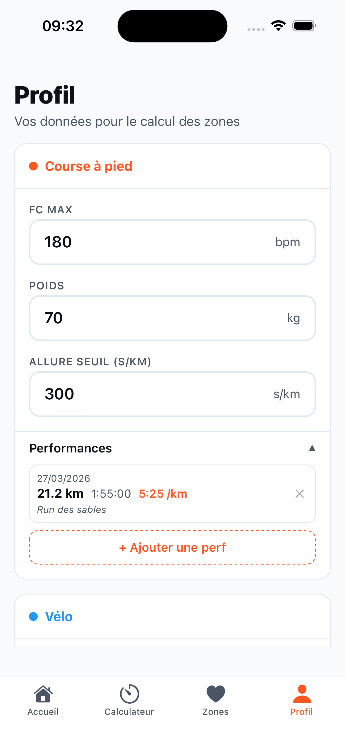 Profil sportif et performances